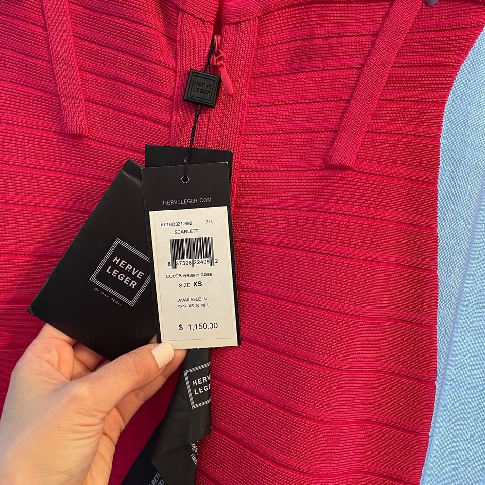 HerveLeger bright rose bandage mini dress